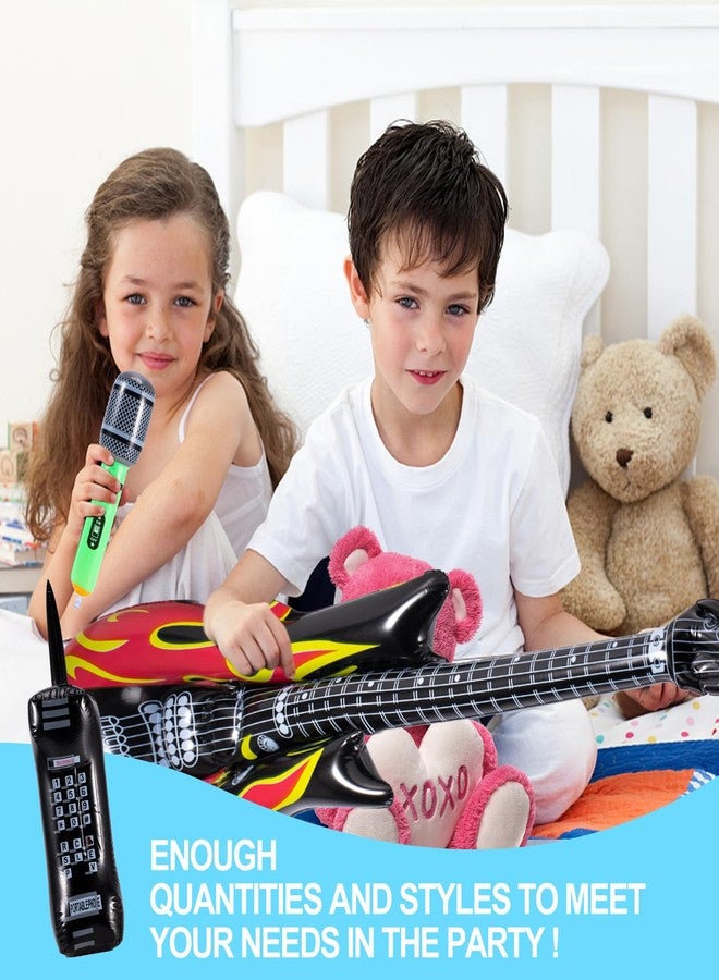 PLMMOUT 12 Pcs Inflatable Instruments,Inflatable Rock Star Toy Set,Inflatable Guitar,Blow up Guitar Inflatable Saxophone Inflatable Microphones Bass Lute Boombox Phone Piano,80s 90s Party Decorations - Image 4